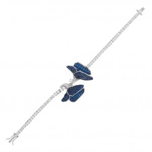 Eclat Blue Poppy Flower Silver Bracelet