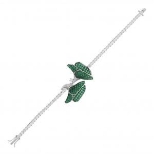Eclat Green Poppy Flower Silver Bracelet
