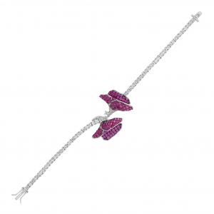 Eclat Pink Poppy Flower Silver Bracelet
