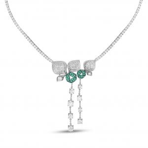 Eclat Green Bud Silver Necklace