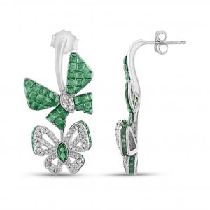 Eclat Green Butterfly Silver Earrings
