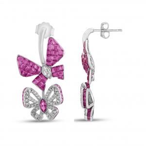 Eclat Pink Butterfly Silver Earrings
