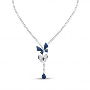 Eclat Blue Butterfly Silver Necklace