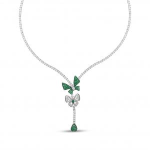 Eclat Green Butterfly Silver Necklace