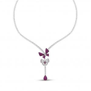 Eclat Pink Butterfly Silver Necklace