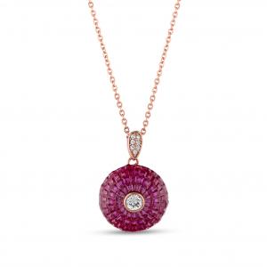 Eclat Pink Round Rose Gold Colored Small Size Silver Necklace