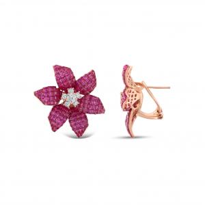 Eclat Pink Flower Designed Rose Gold Colored Silver Earrings