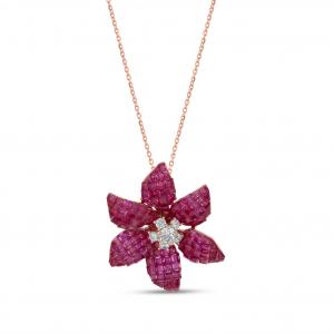 Eclat Pink Flower Designed Rose Gold Color Silver Necklace