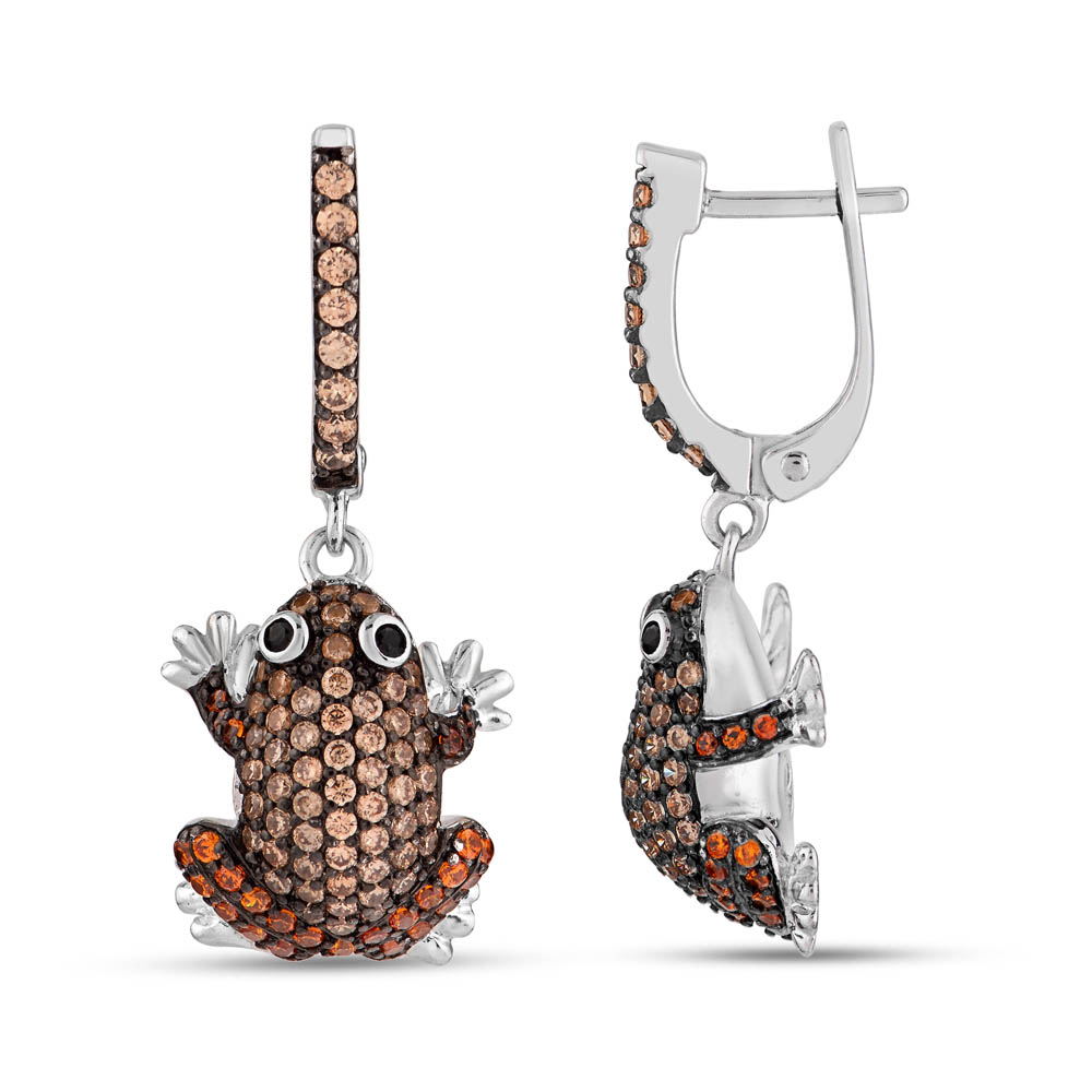 Dream Jungle Orange Frog Designed Silver Earrings