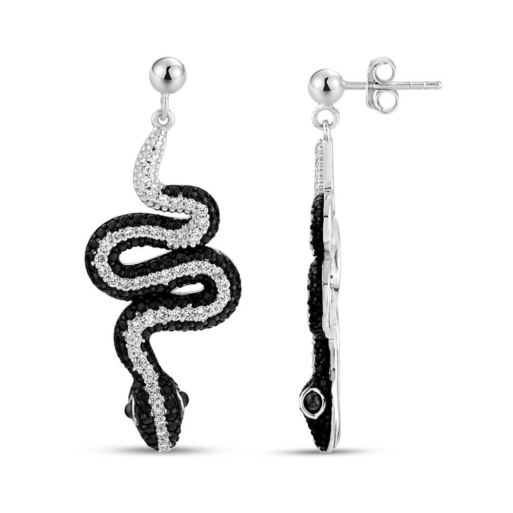 Dream Jungle Striped Curved Snake Designed Silver Earringss
