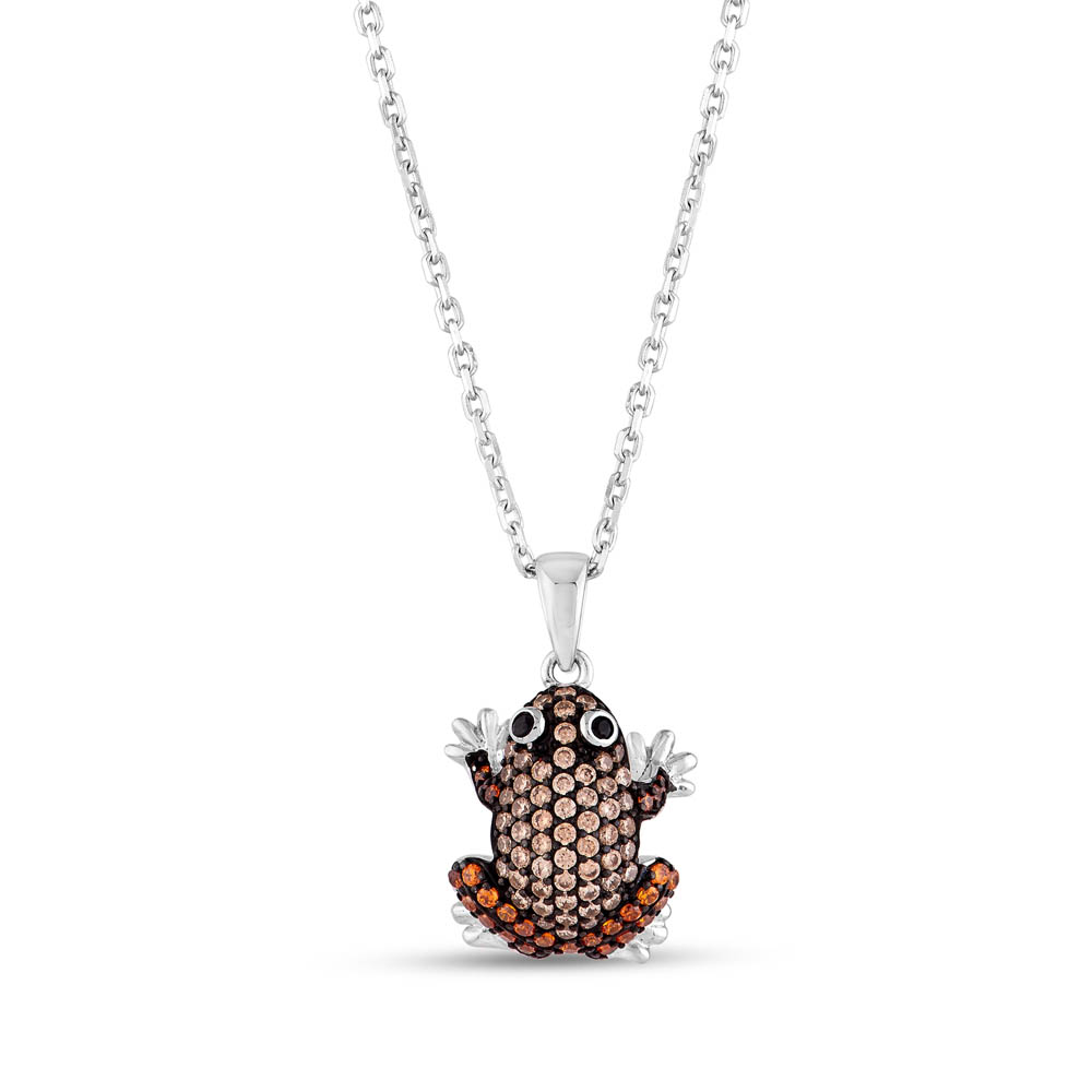 Dream Jungle Orange Frog Designed Silver Necklace