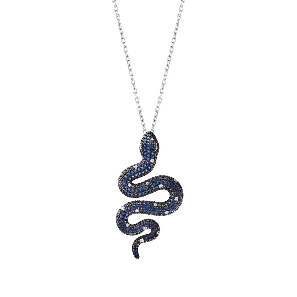 Dream Jungle Blue Spotted Snake Designed Silver Necklace