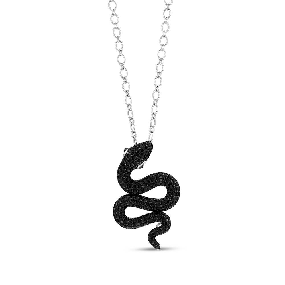 Dream Jungle Curved Black Snake Designed Silver Necklace