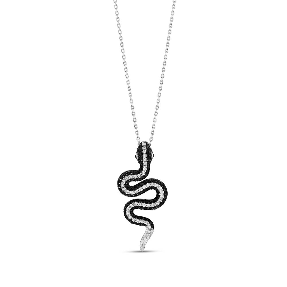 Dream Jungle Striped Curved Snake Designed Silver Necklace