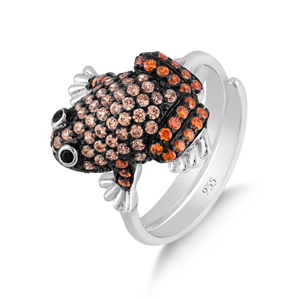 Dream Jungle Orange Frog Designed Silver Ring