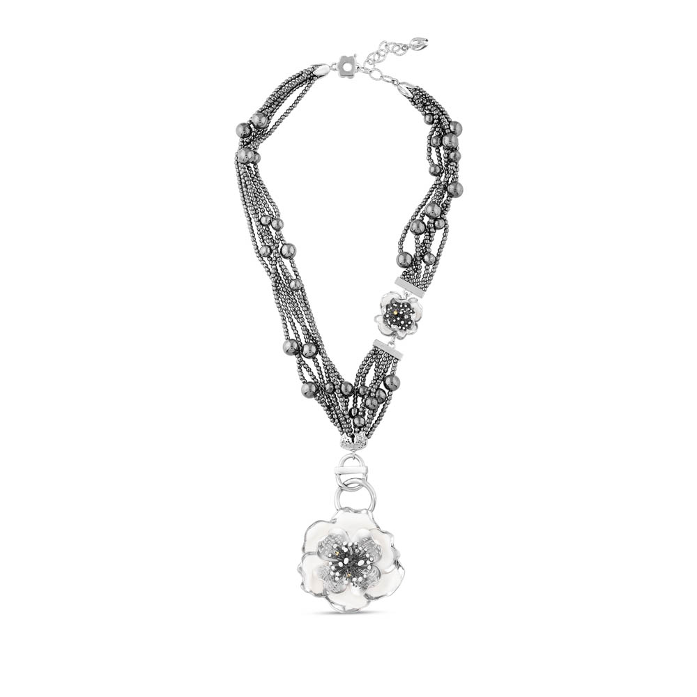 White Dreams Model-16 Flower Designed Large Silver Necklace