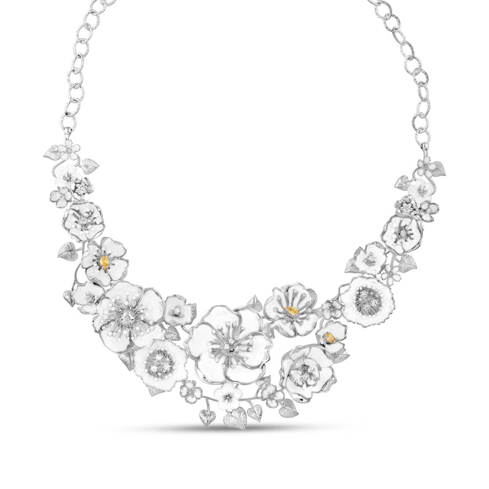 White Dreams Model-17 Budded Flower Designed Large Silver Necklace