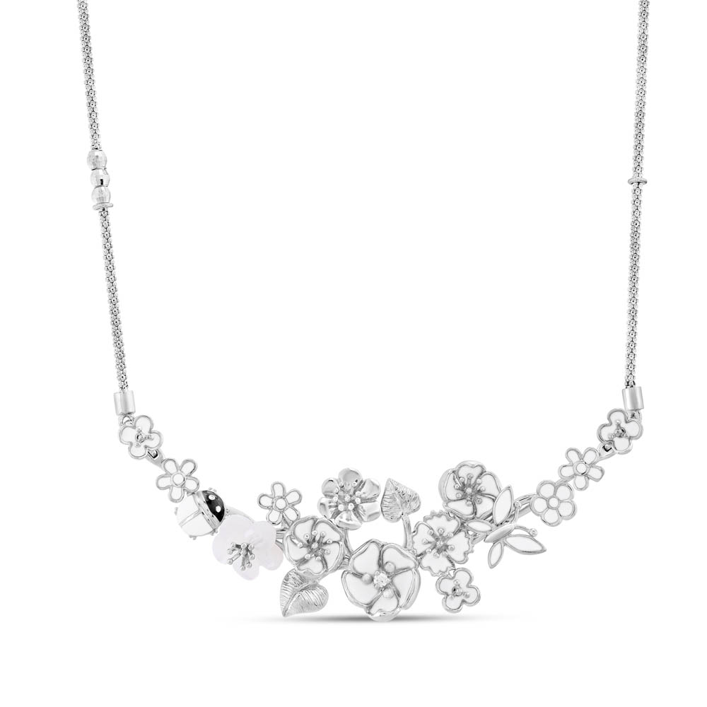 White Dreams Model-18 Flower Designed Large Silver Necklace