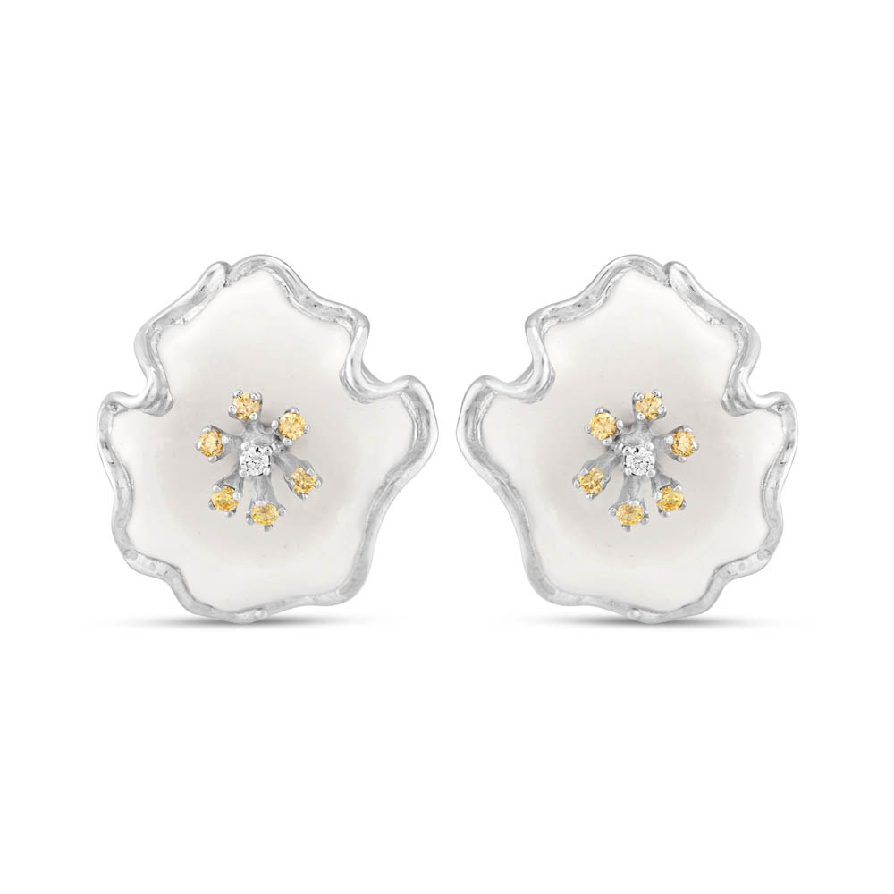 White Dreams Model-2 Budded Flower Designed Silver Earrings