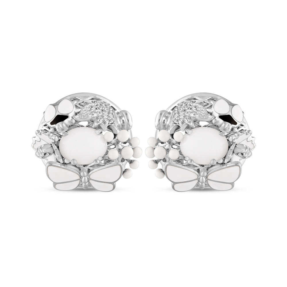 White Dreams Model-8 White Agat Stoned Silver Earrings