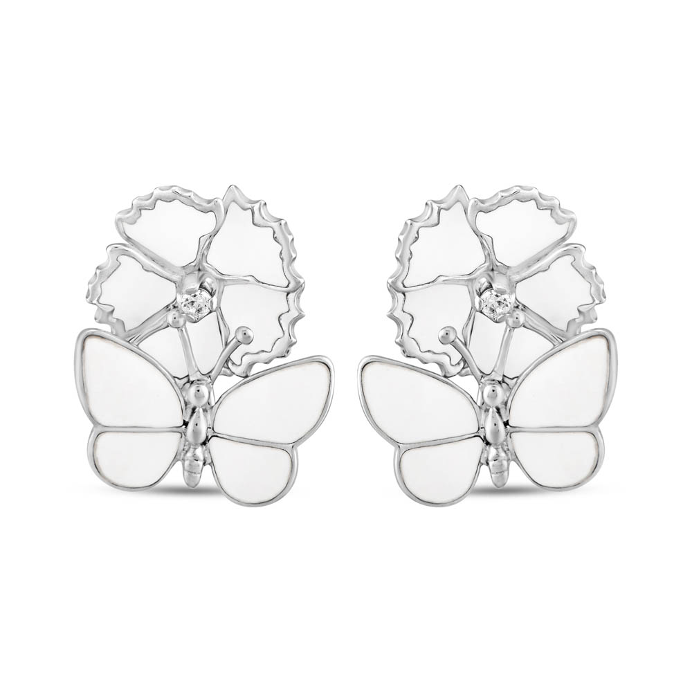 White Dreams Model-14 Butterfly ve Flower Designed Silver Earrings