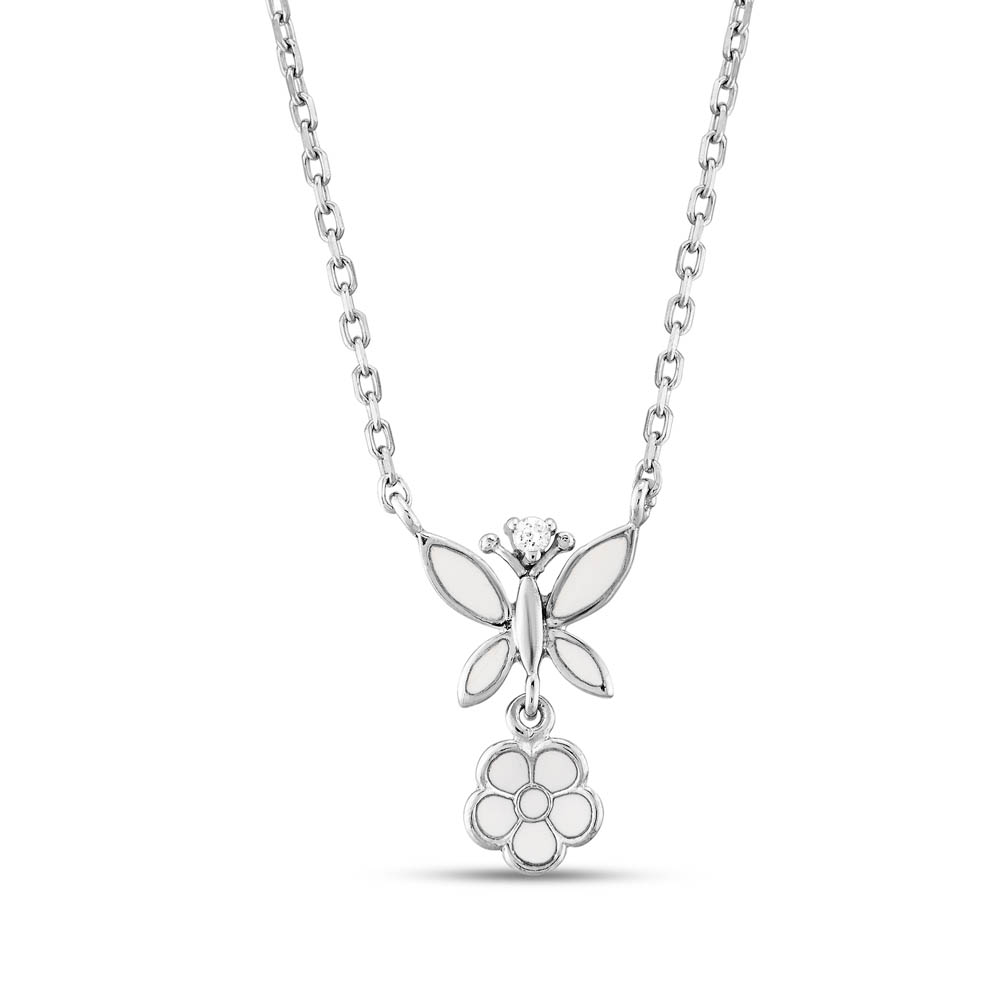 White Drreams Model-11 Flower Designed Silver Necklace
