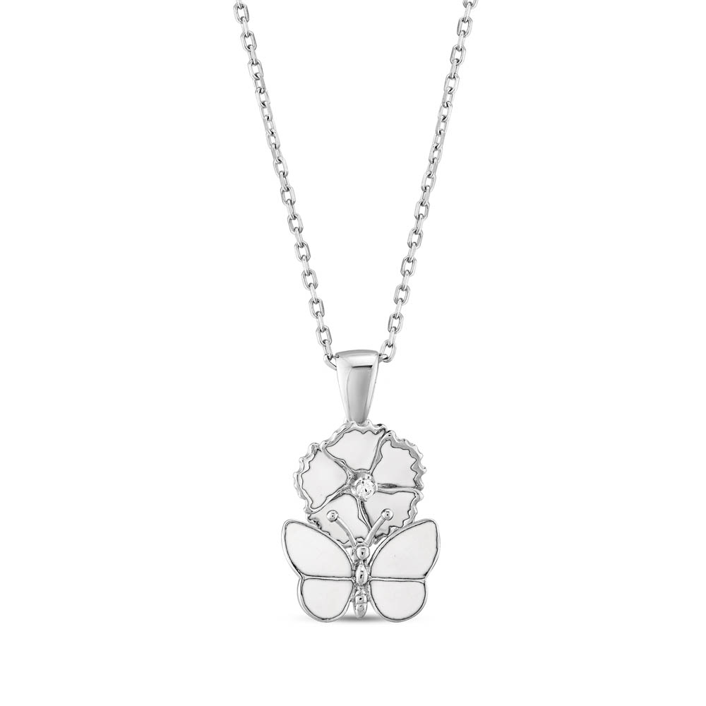 White Dreams Model-14 Butterfly ve Flower Designed Silver Necklace
