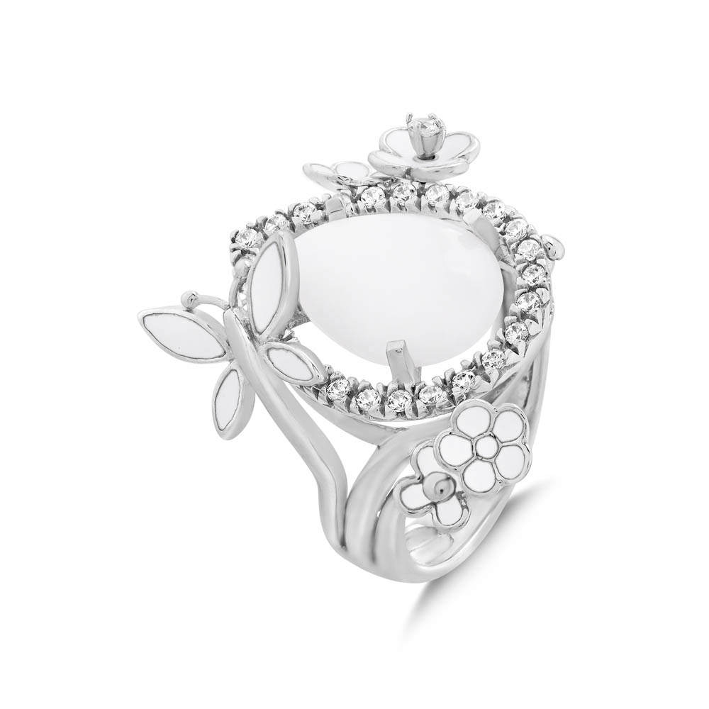 White Dreams Model-12 White Agat Stoned Silver Ring