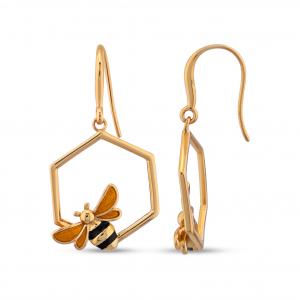 Ladybee Honeycomb Frame and Bee Designed Silver Earrings