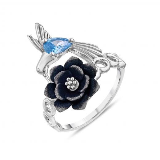 Global Warming Collection: Silver Ring with Blue Stone and Bird and Flower Design