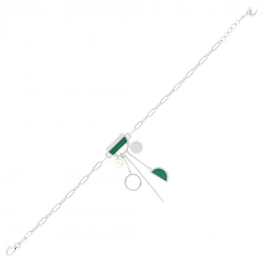 Lucky Gems Malachite Stone Silver Bracelet