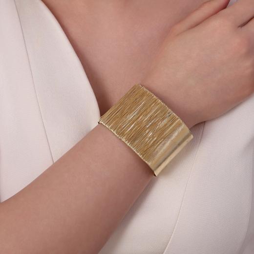 Sun Collection Woven-Textured Linear Gold-Plated Wide Silver Bracelet
