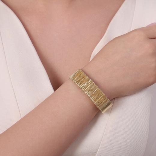 Sun Collection Fine-Wire Textured Gold-Plated Clasp Silver Bracelet