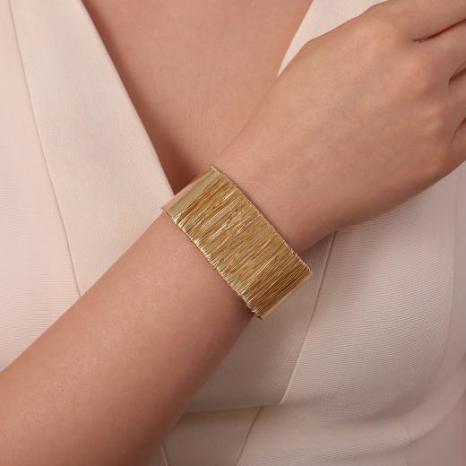 Sun Collection Medium-Sized Gold-Plated Cuff Bracelet with Fine Wire Weave