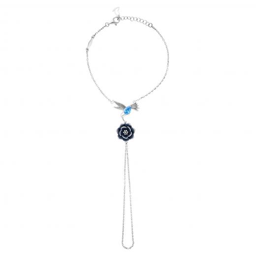 Global Warming Collection: Silver Shahmeran with Blue Stone Bird and Flower Design