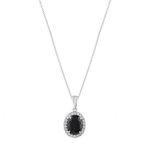 Gift Collection Oval Black Stone Silver Necklace