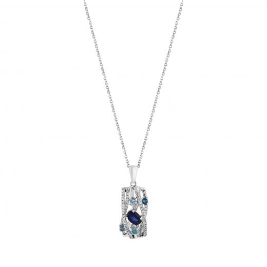 Gift Collection: Navy and Light Blue Crystal Stone Silver Necklace