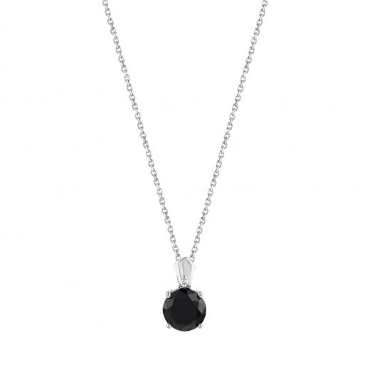 Gift Collection Round-Cut Black Solitaire Silver Necklace