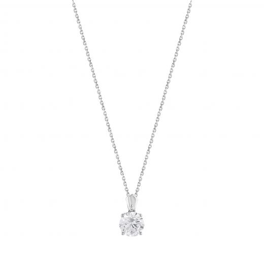 Gift Collection Round-Cut White Solitaire Silver Necklace