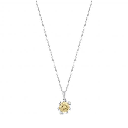 Gift Collection: Silver Necklace with Yellow Stones and Zircon Accents