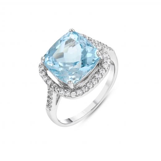 Gift Collection: Blue Square-Cut Stone Sparkling Silver Ring