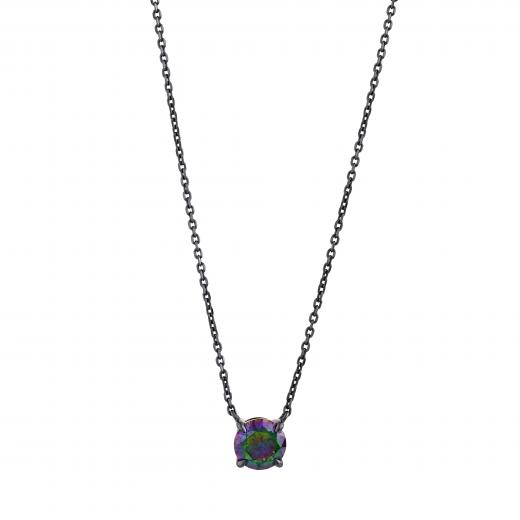 Black Magic Collection Black Silver Solitaire Necklace