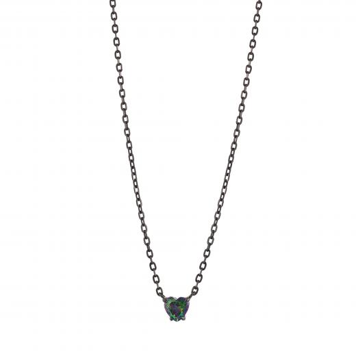 Black Magic Collection Black Silver Necklace with Heart Pendant