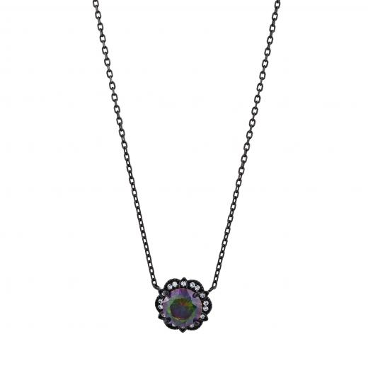 Black Magic Collection: Silver Necklace with Black Crystal Flower