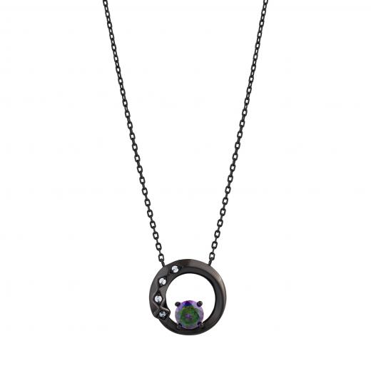Black Magic Collection: Black Silver Hoop Necklace with Stones