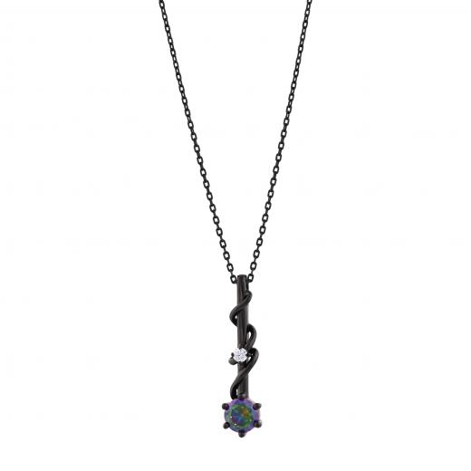 Black Magic Collection Black Silver Vertical Vine Necklace