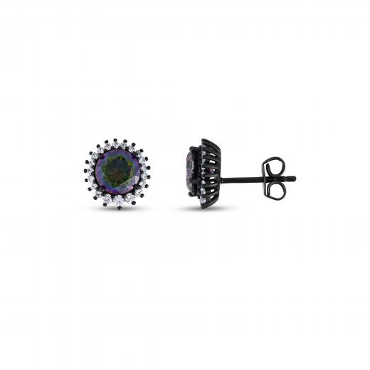 Black Magic Collection: Round-Cut Black Silver Earrings with Zircon Stones