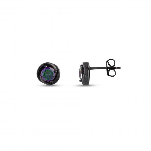 Black Magic Collection: Black-Plated Minimalist Silver Earrings with a Single Stone