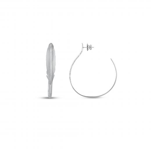 Gift Collection Silver Feather-Shaped Hoop Earrings