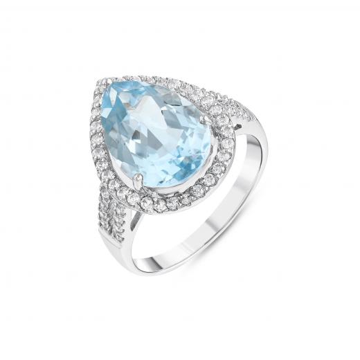 Gift Collection Teardrop-Cut Blue Stone Silver Ring